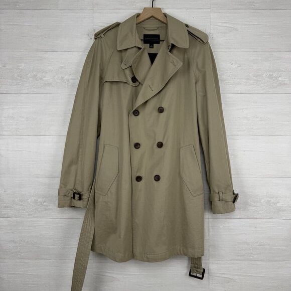 Banana Republic Classic Trench Coat Women M Double Breasted Belted Khaki Midi - Picture 15 of 16